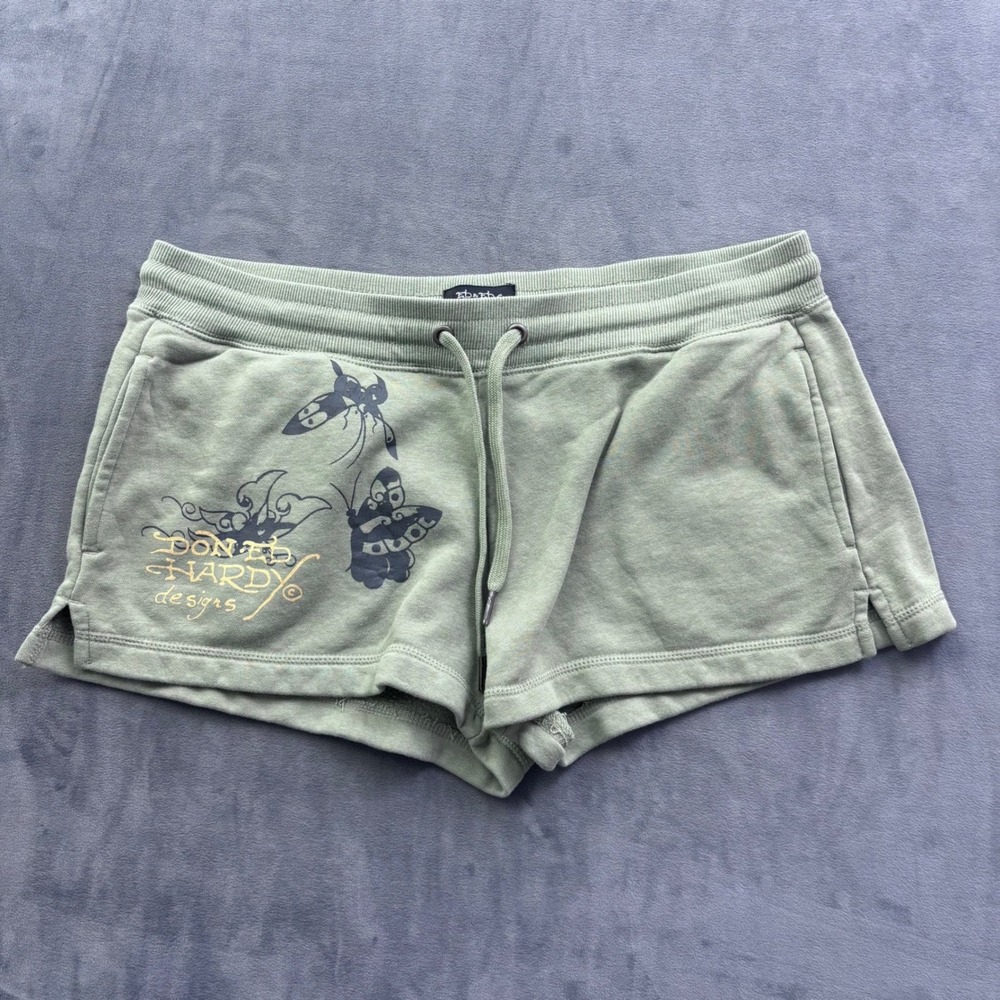 Ed Hardy Butterfly Graphic Lounge Shorts Sage Green Y2K XL EHW8004-15